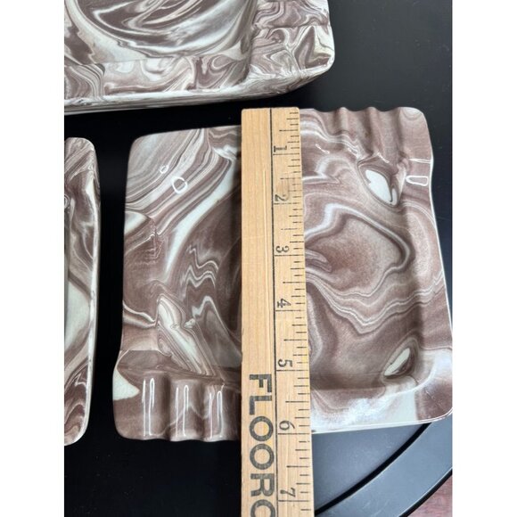 Vintage Mocha Swirl Ceramic Ashtray Set - Brown & Cream - Crazing - 1960s Style - Picture 4 of 11